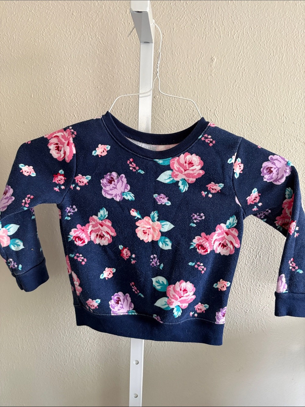 Girls' Navy Floral Pullover Sweatshirt - Pink & Purple Flowers Size 2T
